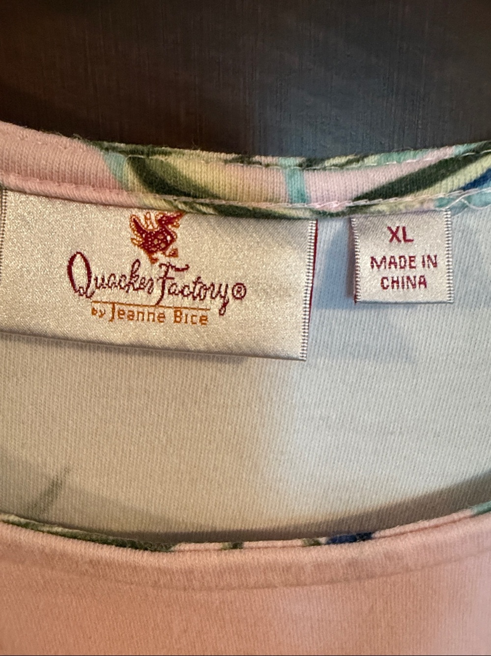 Quacker Factory XL soft pink 100% cotton top embroidered rhinestone birds NWOT - Picture 5 of 12